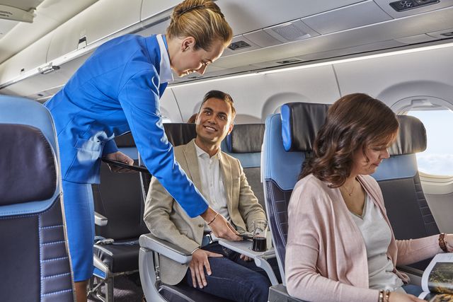 Passagiers in Premium Comfort Class KLM