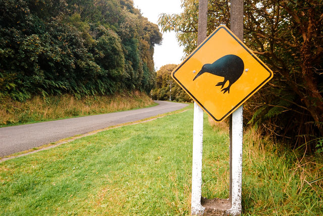 Kiwi verkeersbord op Stewart Island