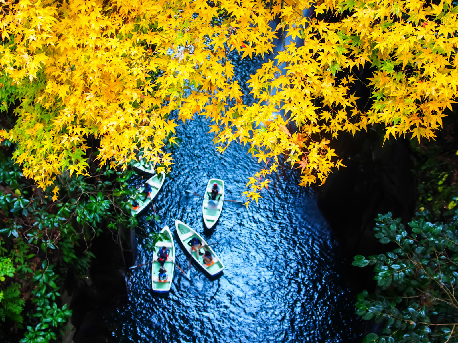 Varen in de Takachiho kloof in Kyushu