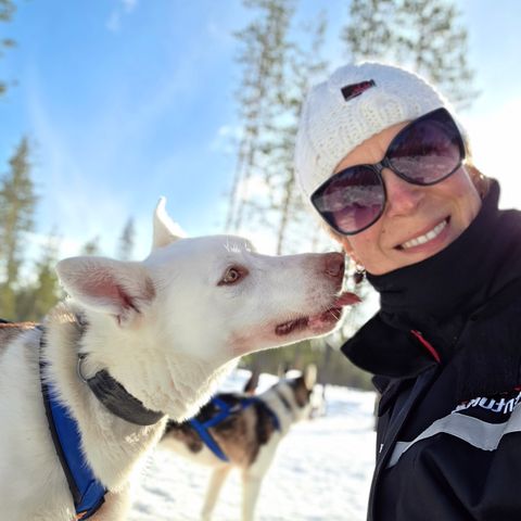 Husky met reisspecialist Miranda in Lapland, Finland