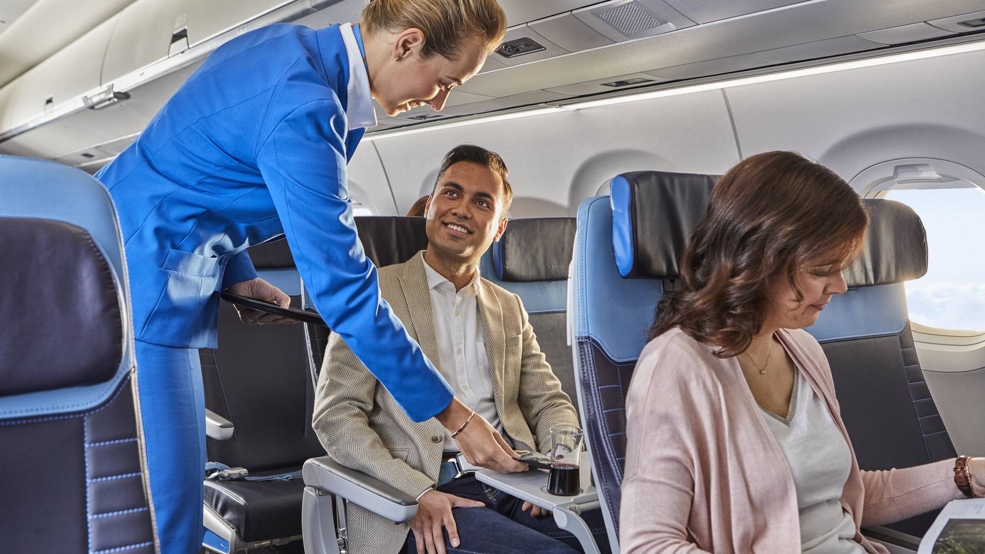 Passagiers in Premium Comfort Class KLM