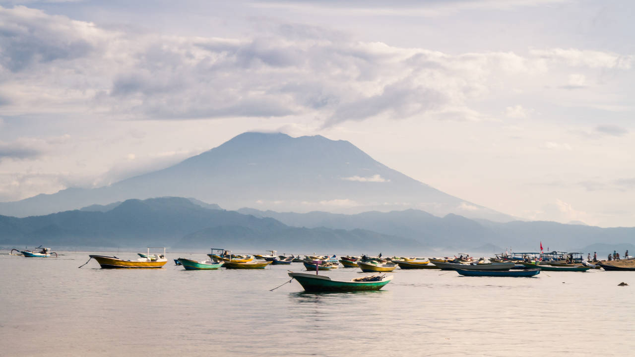 Uitzicht op Mount Agung vanaf Nusa Lembongan