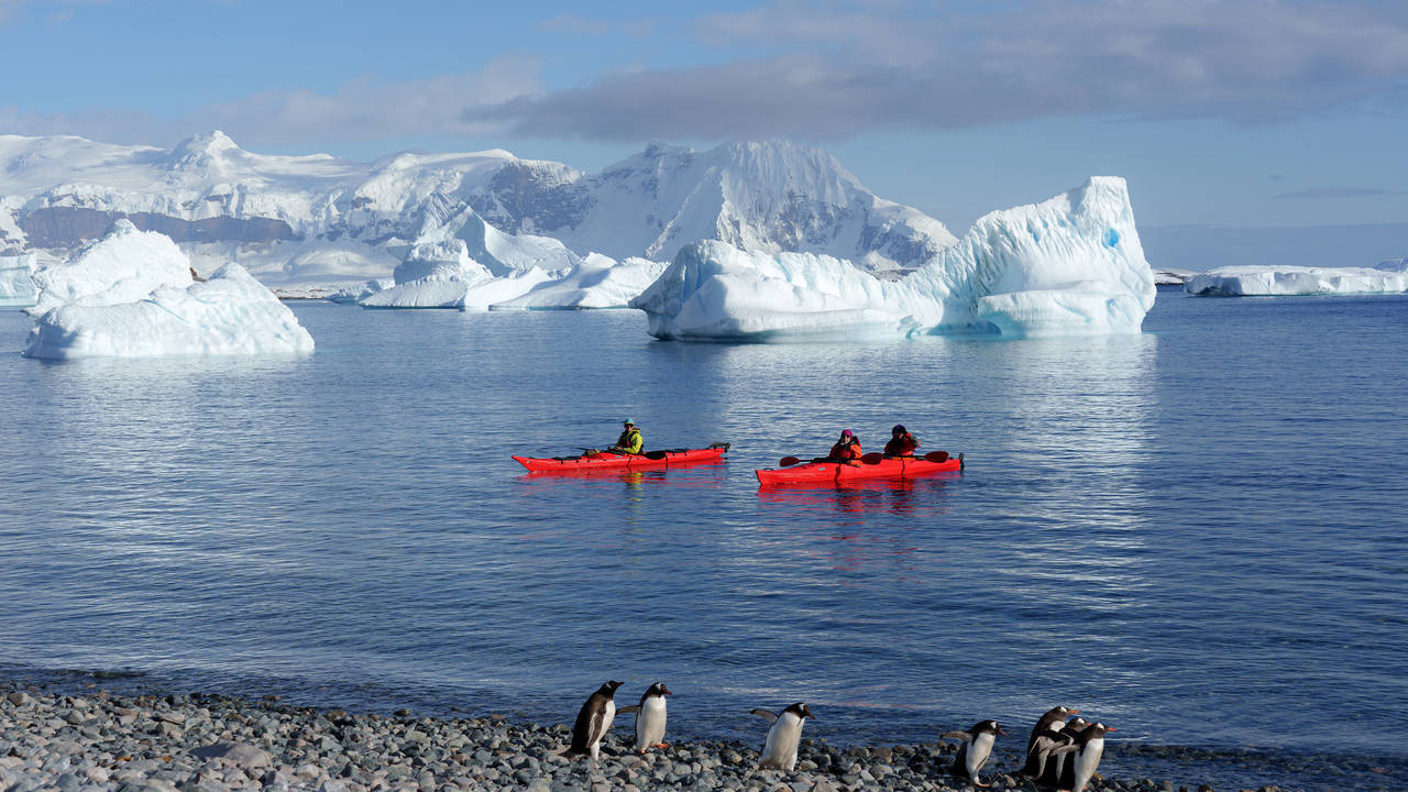 Kajakken in oceaan rond Antarctica