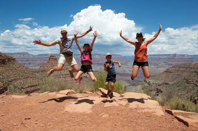 Gezin bij de Grand Canyon in Arizona, Amerika